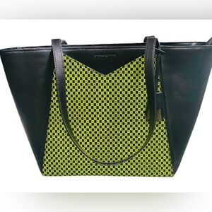 MICHAEL KORS Whitney Large Checkerboard Leather Tote 🖤💚💛